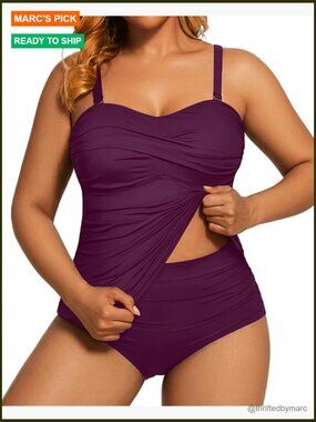 Plus Size Tankini Bandeau Strapless Swimsuit with High Waisted Bottom Tummy